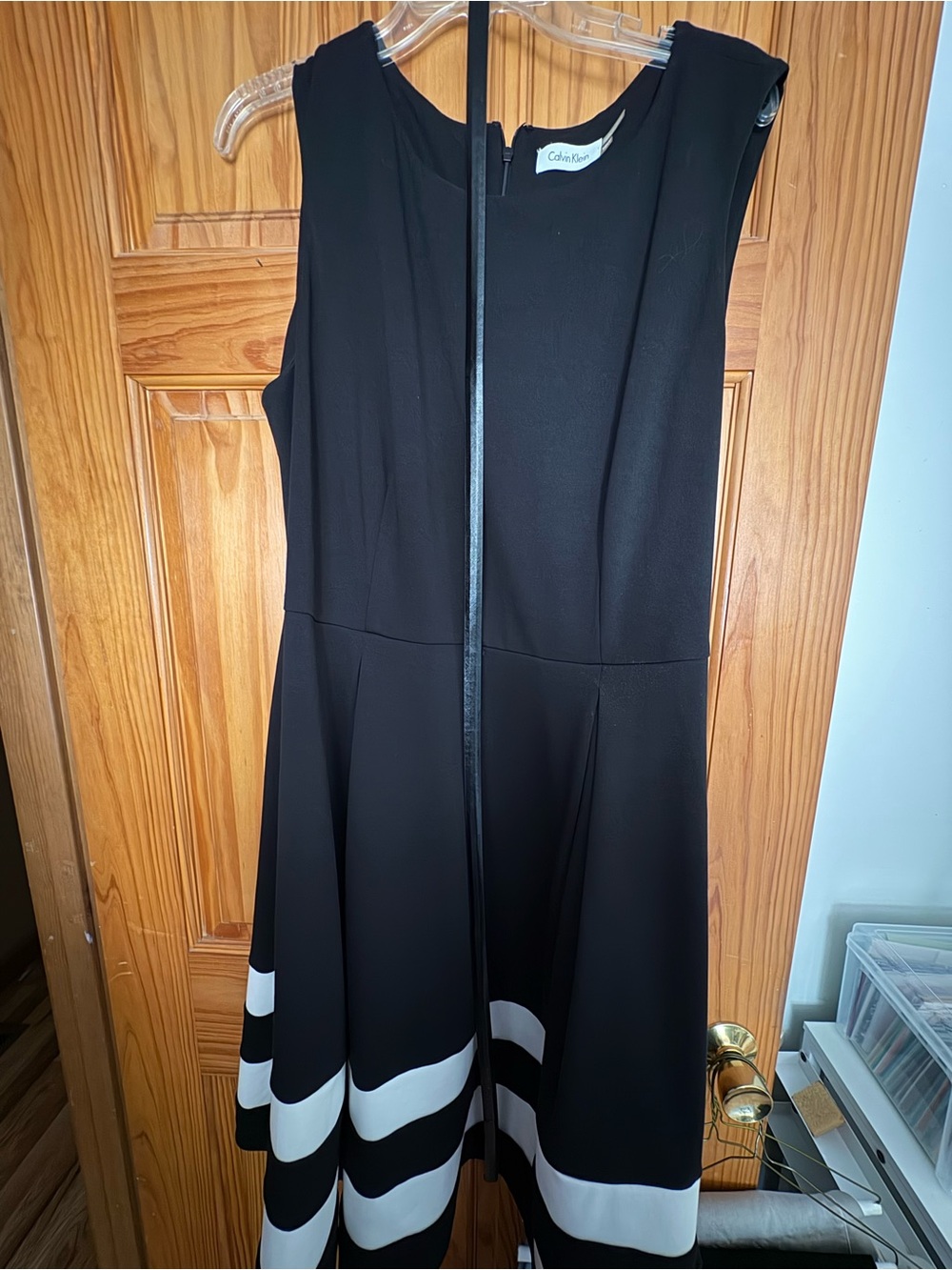 Calvin Klein Black Dress with White Hem Bands